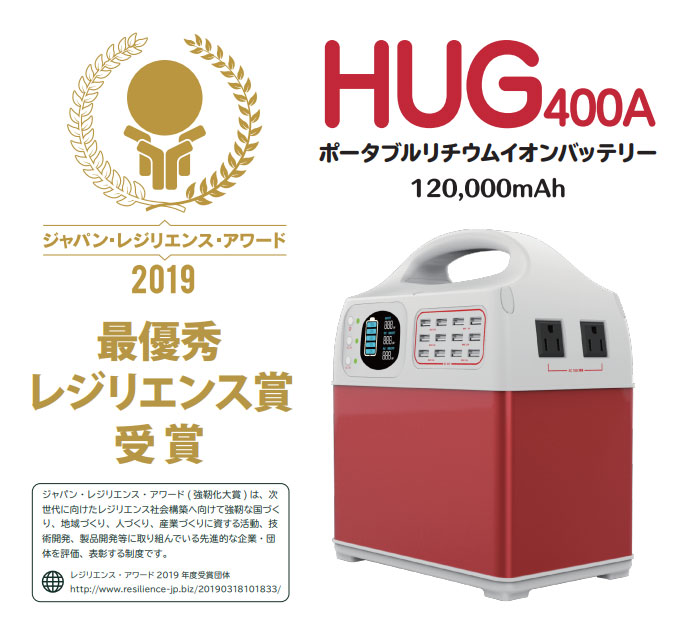 HUG400A ポータブルリチウムイオンバッテリー ポータブル蓄電池 120,000mAh 災害時の非常用電源 安全 充電 災害 非常用 バッテリー